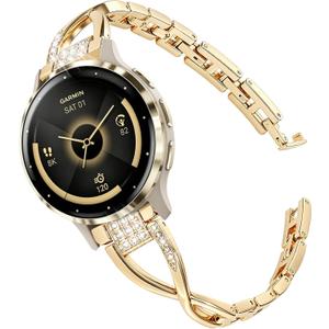 Watch Bands Compatible with Garmin Venu 3S/Venu 4 41mm/ Venu 2S/Vivoactive 4S/Vivomove 3S, 18mm Bling Diamond Alloy Bracelet Strap Jewelry Wristband for Women