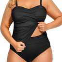Aqua Eve Women Two Piece Plus Size Tankini Strapless Bathing Suits Bandeau Swimsuits with High Waisted Bottom (Black), 14W