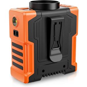 EasyAcc Portable Waist Fan, 20000RPM Strong Airflow,10000mAh Battery Rechargeable Wearable Shirt Fan with Light, 24H Working Time, Personal Cooling Fans for Blue Collar, Outdoor Jobsite (with Lanyard) (Orange - Black)