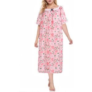 WBQ Plus Size Nightgowns For Women Floral Printed Short Sleeve Bow Tie Nightdress Lace cuff and Neckline Sleepwear (3X-Large, Pink Fruit Pattern)