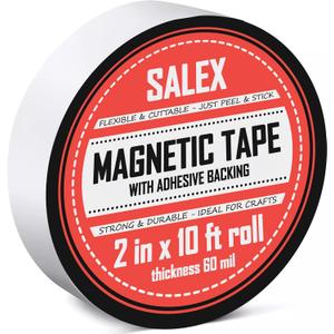 Magnetic Tape with Adhesive Backing 2 Inch Wide - Thick 60 mil Magnet Tape Roll to Make Sticky Magnet Strips, Strong Squares, Dots, Flexible Sheets, Cutting Own Fridge Magnets, Crafts (2 in x 10 ft)