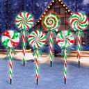 6 Pack Christmas Lollipop Pathway Lights Outdoor with Bows, 22.8" 120 LED Peppermint Candy Cane Lights 8 Modes Timer Waterproof for Xmas Garden Yard Outsides Decoration (Green Red White)