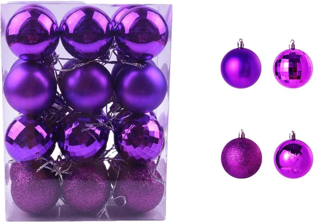 Christmas Balls,24PCS Ornaments for Xmas Tree,1.57INCH Hanging Ball for Small Christmas Tree Decorations,Party Decorations (Purple)