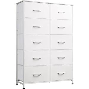 WLIVE Tall Dressers for Bedroom with 10 Fabric Drawers, Chest of Drawers, Dresser for Closet, Hallway, Living Room, Entryway, White, A-medium Size