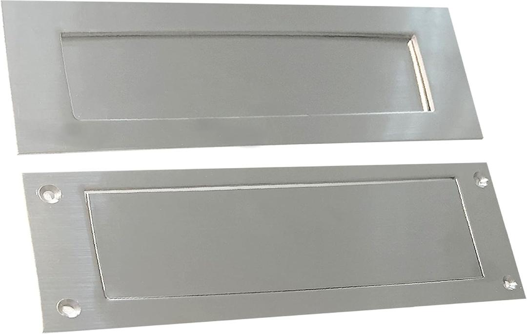 Venia Solid Mail Slot for Front Door Stainless Steel Victorian Letter Box Plate 13 x 4 inches Mail Slot Rear Piece Durable Satin Insulation Screws Fits to Most Doors for Elegant Cover Look
