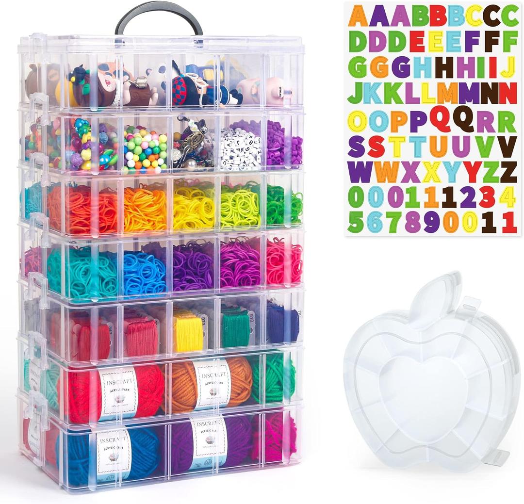 7 Layers Stackable Storage Container, 70 Adjustable Compartments (White) Perfect for Kids Toys, Art Crafts, Jewelry, Supplies, Mini Case & Letter Sticker Included 7 Layers Stackable Storage Container, 70 Adjustable Compartments (White) Perfect for Kids Toys, Art Crafts, Jewelry, Supplies, Mini Case & Letter Sticker Included
