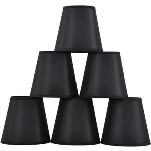Set of 6 Clip-on Mini Chandelier Lamp Shades,3.5" x 5.1" x 5.5",Small Barrel,Handmade,Traditional Decorative,Natural Linen Lamp Shade,Modern European Style Bell Shade (Black)