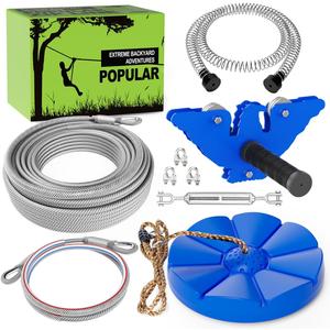 X XBEN Zip line Kits for Backyard 98FT, Zip Lines for Kid and Adult, Included Swing Seat, Ziplines Brake, and Steel Trolley, Outdoor Playground Equipment