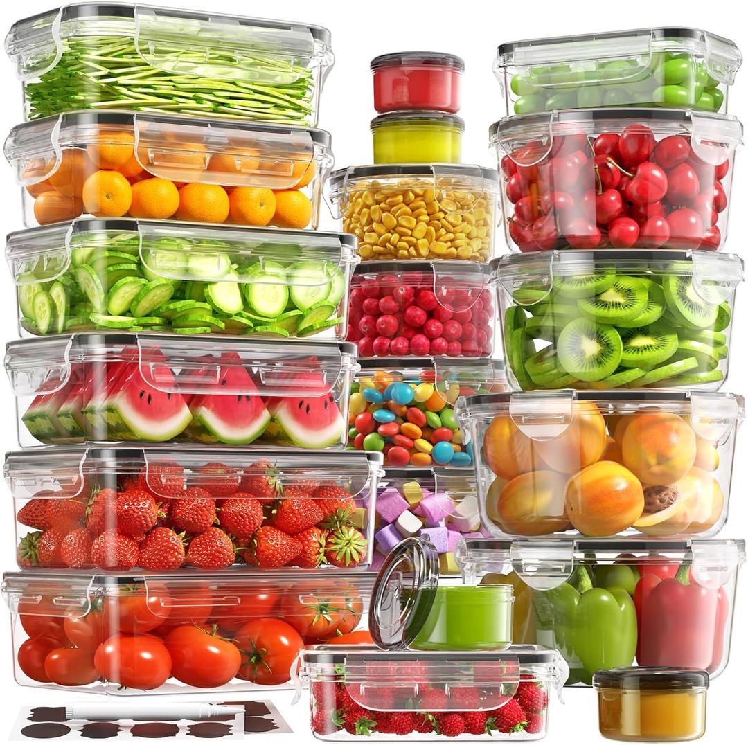 40 PCS Food Storage Containers with Lids Airtight (20 Containers & 20 Lids), 100% Leakproof Meal Prep Container Set for Kitchen Storage, BPA-free, PVC-free Reusable Plastic, Microwave /Dishwasher Safe