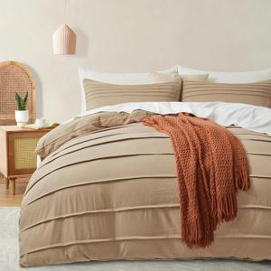 Oli Anderson Khaki Duvet Cover King Size - Pleated King Duvet Cover, 3PCS Soft and Breathable Textured Bedding Set with Zipper Closure(Khaki,104"x90")