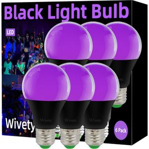 Black Light Bulb, A19 E26 Base, 9W LED Black Light Bulbs for Outdoor Porch, Indoor Party Decoration, Holiday Lighting, Halloween Light Bulbs, Christmas Decoration(6 Packs)