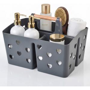 Gray Portable Shower Caddy with Handle, Large Plastic Shower Basket Organizer for College Dorm Room Essentials, Bathroom, Gym, Camping, Non-Slip Drainage Design for Toiletries & Cleaning Supplies
