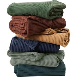 100% Cotton King Size Bed Blanket - Blue Waffle Weave Lightweight Summer Layering Blanket - 102x90in Prewashed, Breathable, Woven (King, Peacock) (All Season- Peacock)