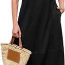 BerryGo Women's Loose Casual Midi Cotton Dresses Sundress Sleeveless Beach Summer Trendy Tank Top Dress with Pockets (Large, Black)