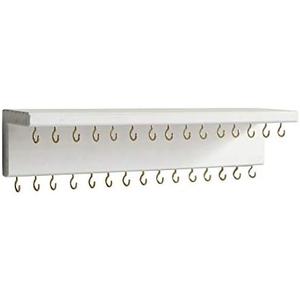 SANY DAYO HOME Jewelry Organizer with 30 Hooks and Cosmetics Shelf, 15 x 3 x 4 inches Wall Mounted Rustic Pine Wood Holder for Necklaces and Bracelets, Suitable for Kids and Adults (Retro White)