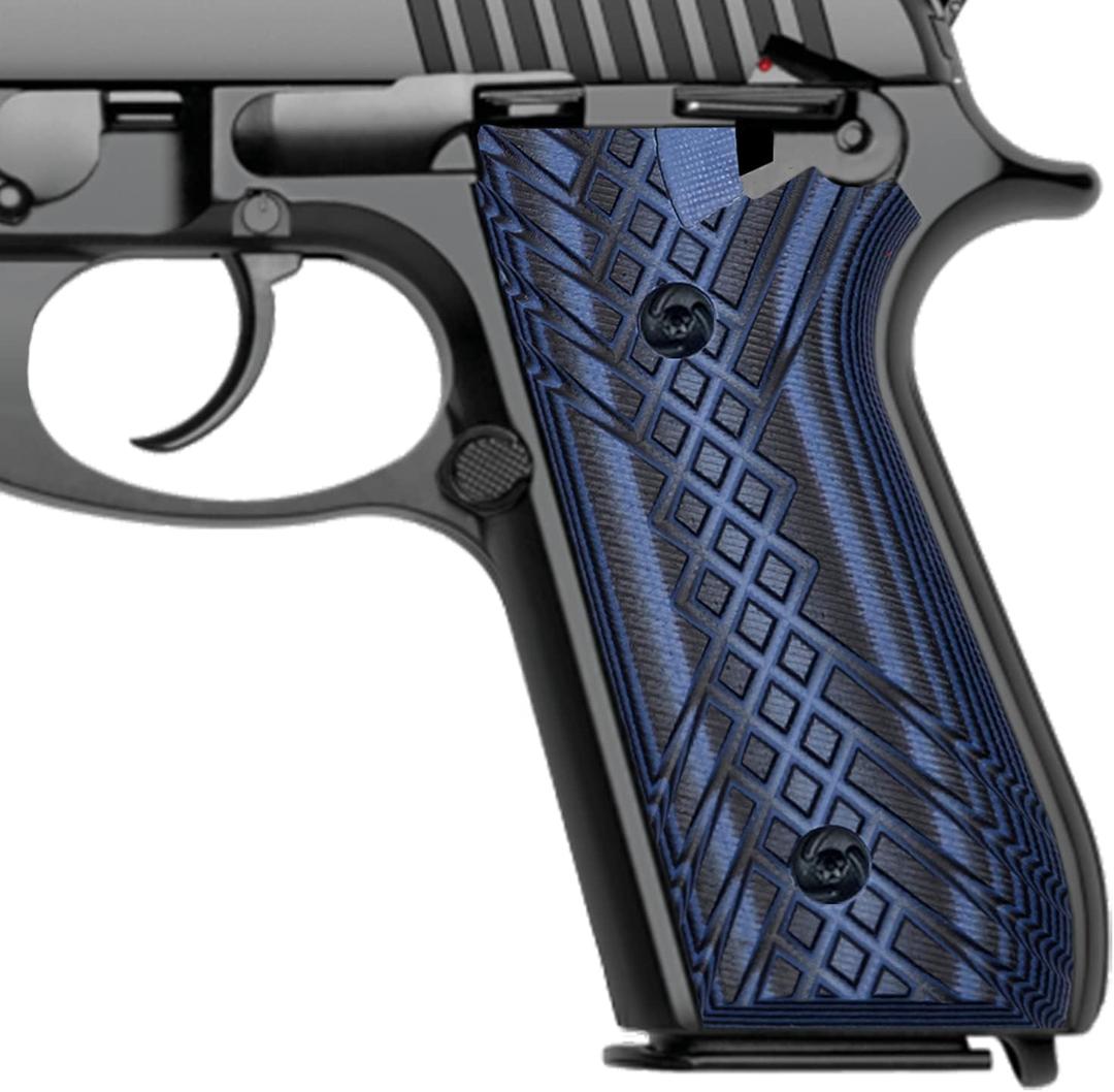 Guuun G10 Grips for Taurus PT92 Grip Compatible with PT 92/99/100/101 and Decocker Crosshatch Texture - 6 Color Options (Blue/Black)