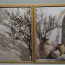 Mediterranean Wall Art Set of 2 with Wooden Frame Olive Tree and Pottery Prints, Neutral Botanical Mediterranean Painting, Framed Picture Wall Decor 16x24 Inch