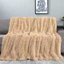Tuddrom Decorative Extra Soft Faux Fur Blanket Queen Size 80" x 90",Solid Reversible Fuzzy Fluffy Cozy Plush Fleece Comfy Microfiber Fur Blanket for Couch Sofa Bed,Apricot
