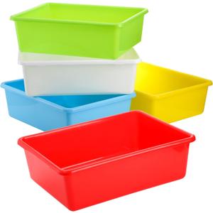 WUWEOT Pack of 5 Large Storage Bins, 15" x 11.5" Plastic Stackable Classroom Organizer, Multipurpose Toy Basket for Classroom, Nursery, Playrooms and Home Organization WUWEOT Pack of 5 Large Storage Bins, 15" x 11.5" Plastic Stackable Classroom Organizer, Multipurpose Toy Basket for Classroom, Nursery, Playrooms and Home Organization
