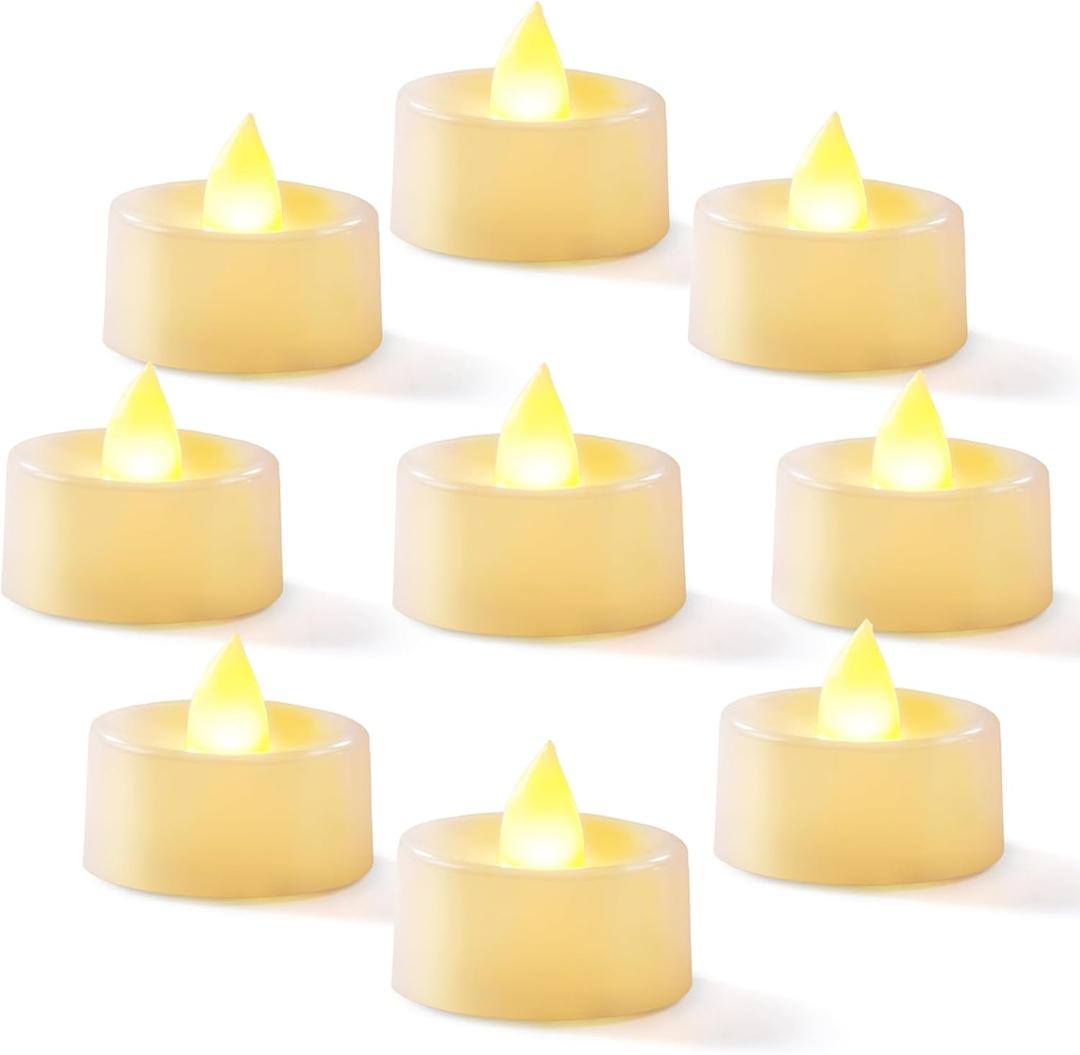 Homemory 24-Pack Flameless LED Tea Lights Candles Battery Operated, 200+Hour Fake Electric Candles TeaLights for Votive, Halloween, Ofrenda, Diya, Wedding Centerpiece Table Decor, Funeral, Christmas (Warm White Light, White Base)