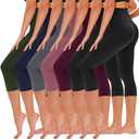 TNNZEET 7 Pack Leggings for Women - High Waisted Yoga Pants with Pockets Black Leggings Women Full Length & Capri (Large-X-Large, Black*2/ Purple/ Dark Pink/ Grey/ Navy Blue/ Olive Green)