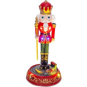innodept12 Christmas Nutcracker with Rotating Train Decoration - LED Light and Musical Nutcracker Figurine for Tabletop Display, Holiday Ornament for Home and Gifts, Battery Operated, 9.6 Inches Tall