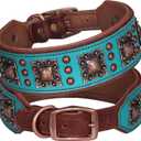 PET ARTIST Genuine Leather Dog Collar for Large Dogs, 2 inch Wide Luxury Dog Collar with Rivet Studded & Metal Buckle, Comfortable & Stylish Pet Collars for Great Dane Rottweiler,Green, XL Neck 22-25"