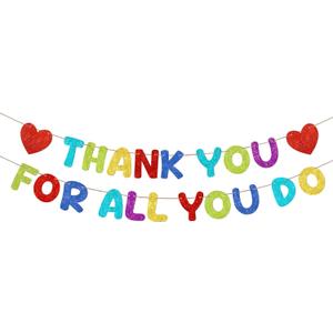 Fulmoon Pre Strung Thank You for All You Do Glitter Banner Funny Appreciation Banner for Employee Coworker Staff Teacher Thank Sign Party Decorations
