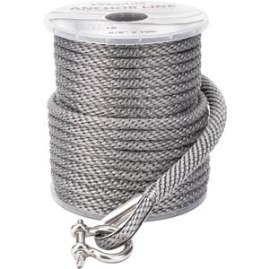 Made 3/8 Inch 100FT 150FT Premium Solid Braid MFP Grey Anchor Line Braided Anchor Rope/Line with Stainless Steel Thimble and Shackle (3/8" x 150' Grey)