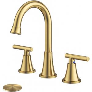 Bathroom Faucets for Sink 3 Hole, Hurran Brushed Gold Bathroom Sink Faucet with Pop-up Drain and Supply Lines, Stainless Steel Lead-Free Widespread Faucet for Vanity RV Farmhouse Sink (8 Inch)