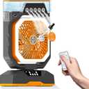 Desk Fan 5 Sprayers Rechargeable Misting Fan for Camping & Home  6 Speed Portable Cooling Fan with Mist 560ml Water Tank Aromatherapy Diffuser Timer 27000mAh Fast-Charging Battery (Black & Orange)