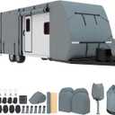 Mofeez Travel Trailer RV Cover, Extra-Thick Upgraded 7 Layers for Camper Cover 27'-30' Windproof Waterproof Rip-Stop RV Covers with Adhesive Repair Patches, 2Pcs Extra Straps & 4 Tire Covers, Grey Travel Trailer Cover