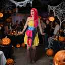 Sally Costume Women Adult Sally Dress Suspender with Wig Halloween Christmas Nnight Cosplay Outfit (Medium, Red)