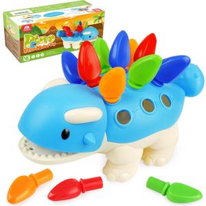 Coogam Dinosaur Fine Motor Skills Toy, The Ankylosaurus Toys 13 Pcs, Sorting Stacking Dinosaur Color Recognition Montessori Educational Gift Game for Year Toddler