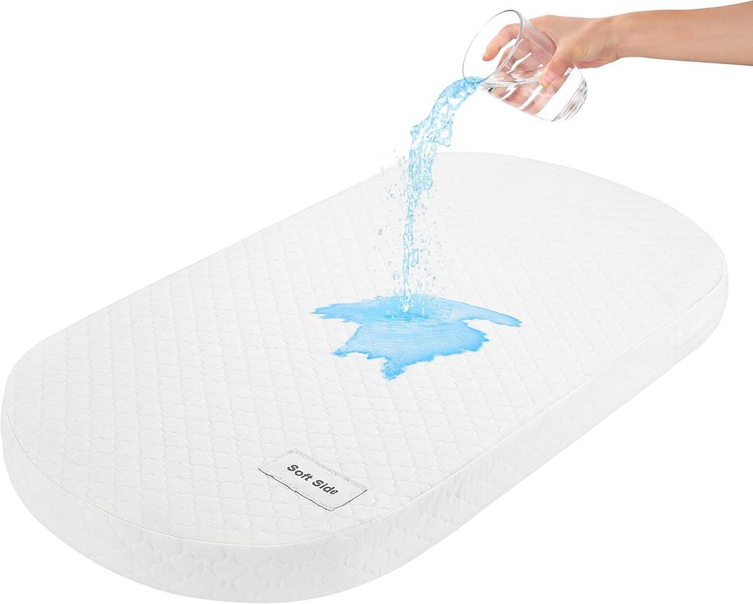 Pro Goleem Baby Bassinet Mattress Pad 30"x15" Oval, Waterproof Soft Cover Gel Memory Foam, Dual Side Cradle Mattress fit Moses Basket