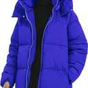 PEHMEA Women Mid-Length Puffer Hooded Jacket Winter Padded Warm Coat Thicken Outerwear Coats (Large)