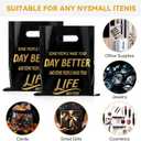 SilTriangle 50 Pack Employee Appreciation Gift Bags Black Thank You Bags for Small Business 10 x 8 Inch Plastic Shopping Packaging with Handle for Christmas Coworker Teacher Boutique Merchandise Gifts