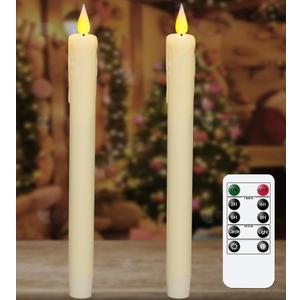 KSWING Upgraded Real Wax LED Flameless Taper Candles with Remote, 2 PCS Ivory Dripping Candlesticks Battery Operated 3D Flickering - 9.6" Long Realistic Fake Candle Sticks for Home/Wedding/Xmas Decor