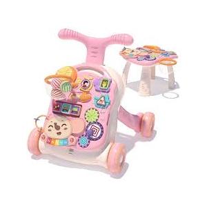 3 in 1 Baby Walker and Activity Center for Girl, Learning to Walk, Sit to Stand, Early Educational Push Toys with Music Panel for Infant Toddler 12+ Months Pink