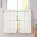 Simplebrand Ivory Sheer Kitchen Curtains (2 Panels, 42 x 36 Inch, Rod Pocket) - 100% Polyester Light Filtering Drapes for Bathroom, Living Room, Bedroom Decoration