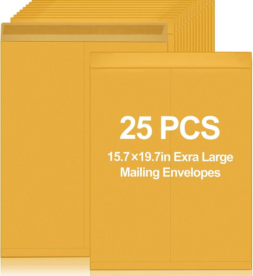 Motipuns 25 Pcs 16'' x 20'' Extra Large Mailing Envelopes 32lb with Gummed Flaps, Catalog Envelopes Jumbo Craft for Mailing, Storage and Organizing Documents Office Supplie (Yellow)