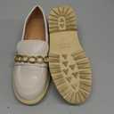 Coutgo Girl's Platform Penny Loafers School Uniform Flats Slip on Round Toe Metal Chain Dress Shoes (2 Little Kid, Beige)