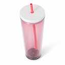 24oz Tumbler with Lid and Straw, Leak Proof and Double Wall Insulated Reusable Plastic Cups,Travel Reusable Iced Coffee Cup (1, Pink)
