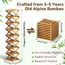 9 Tier Bamboo Shoe Rack, Foldable Narrow Shoe Organizer, Space Saving Vertical Shoe Storage Shelf Tower, No Assembly Eco-Friendly Wooden Shoe Rack for Closet & Entryway, Small Spaces (Bamboo, 9), Large