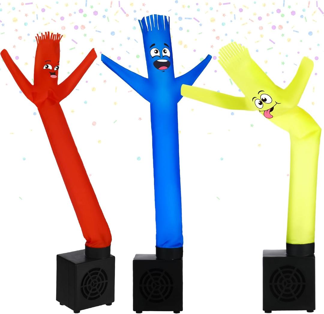 Poen 3 Pcs Mini Inflatable Tube Man White Elephant Gift Funny Gag Birthday Wacky Waving Inflatable Guy with Blower Desktop Mini Dancer Gift for Women Party Decoration(Smile)