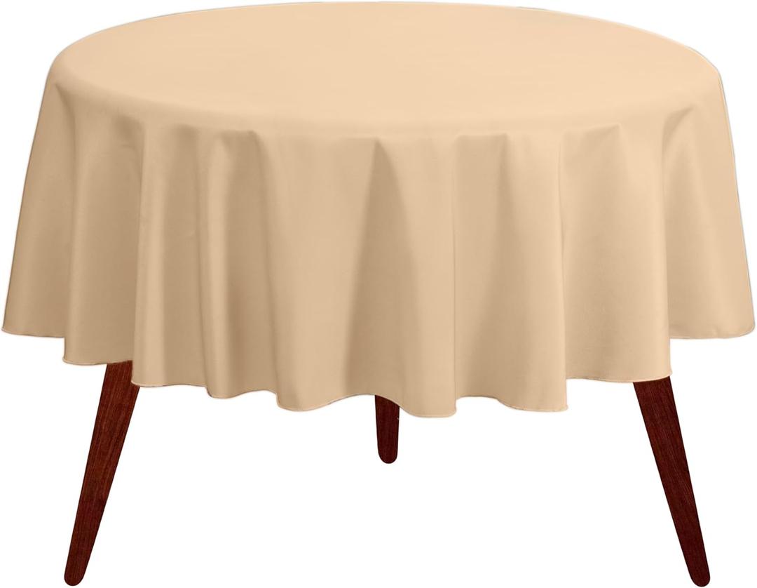 Gee Di Moda Round Tablecloth - 90 Inch Beige Round Table Cloth for 30 to 60 Inch Round Tables - Heavy Duty Washable Fabric - for Buffet Table, Holiday Party, Dinner, Wedding & Baby Shower
