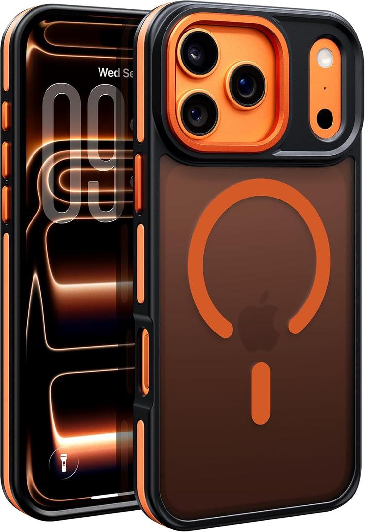 BENTOBEN Magnetic for iPhone 17 Pro Max Case 2025 [Compatible with Magsafe] [Military-Grade Protection] Matte Women Men Anti-Slip Shockproof Bumper Phone Cases for 17 Pro Max 6.9", Cosmic Orange/Black