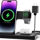 3-in-1 Magnetic Wireless Charging Station, 15W Fast Charger for iPhone 17/16/15/14/13/12 Series, Apple Watch Ultra/10/9/8/SE & AirPods Pro/3/2, Foldable Charging Stand for Travel (Black)