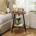 ShellKingdom Small Round Side Table, 2 Tier Wood End Table for Indoor Outdoor Bedroom Living Room Home Office Nightstand with Metal Frame (Walnut)