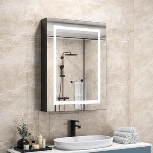 32X24 Inches Medicine Cabinet, Wall Mounted LED Mirror Bathroom Cabinet with 3 Colors & Dimmable Brightness, Anti-Fog, Storage, Black Aluminum Cabinet